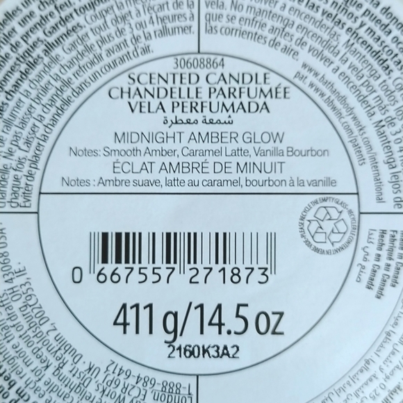 Brand New Bath & Body Works Midnight Amber Glow 3 Wick Candle - Picture 4 of 4